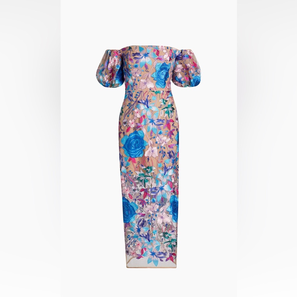 Floral Off-Shoulder Dress - Blues, Pinks, Greens and Purples